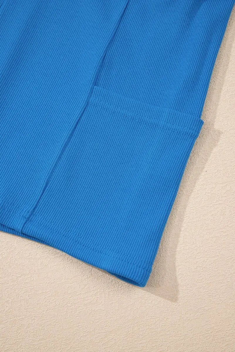 Blue A-line Draped High Waist Phone Pocket Lined Skort - Love Salve